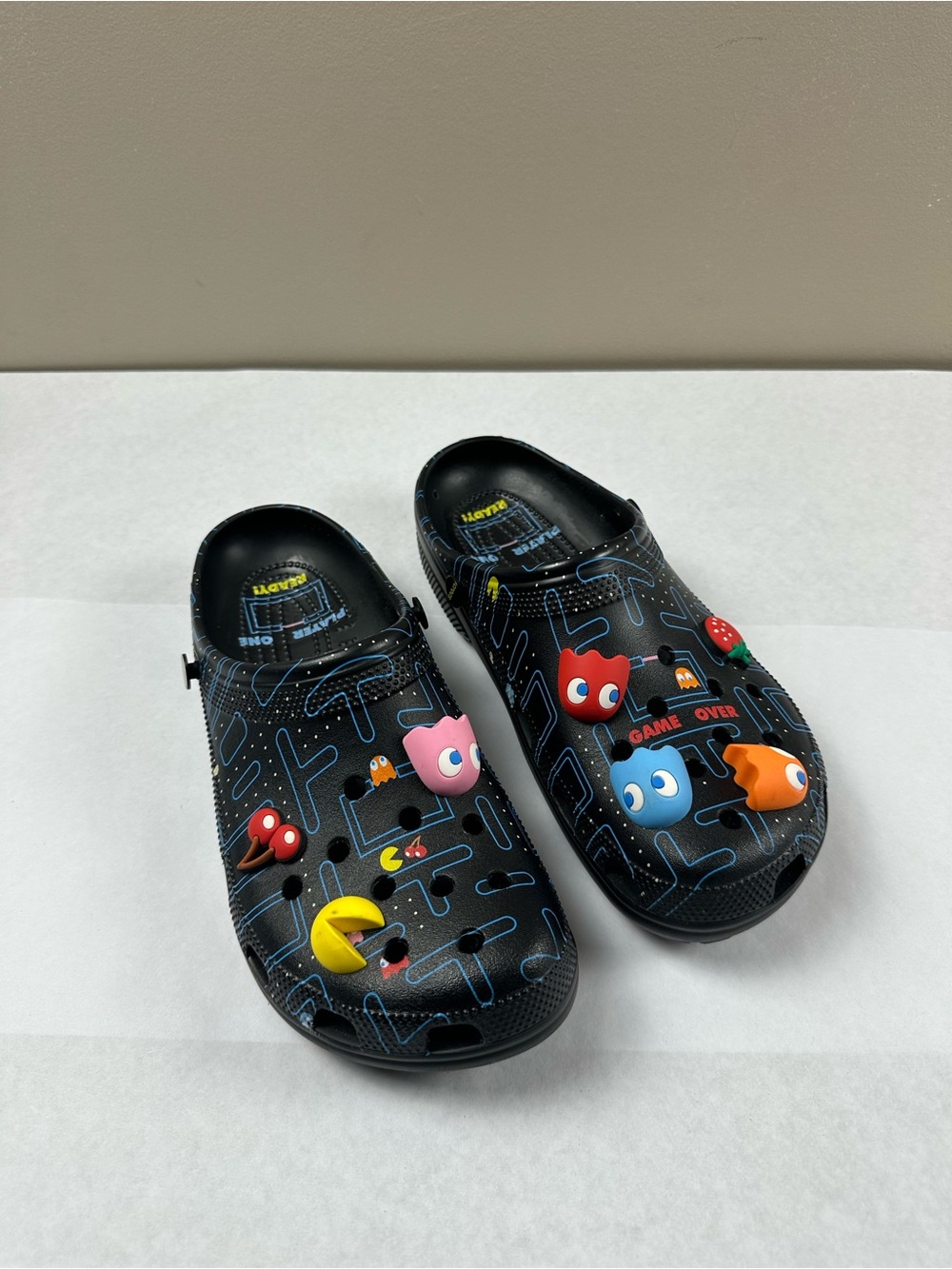 CROCS Black Pac-Man Print Slip-On Clogs with Colorful Character Charms